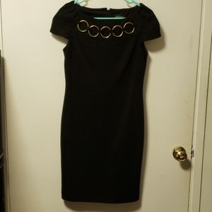 Adianna Papell black dress with cap sleeves and